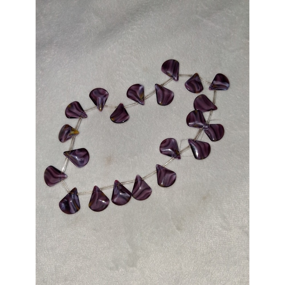 Purple Swirled Art Glass Petal Beads Strand Plum Lavender 0.8 oz Jewelry Making